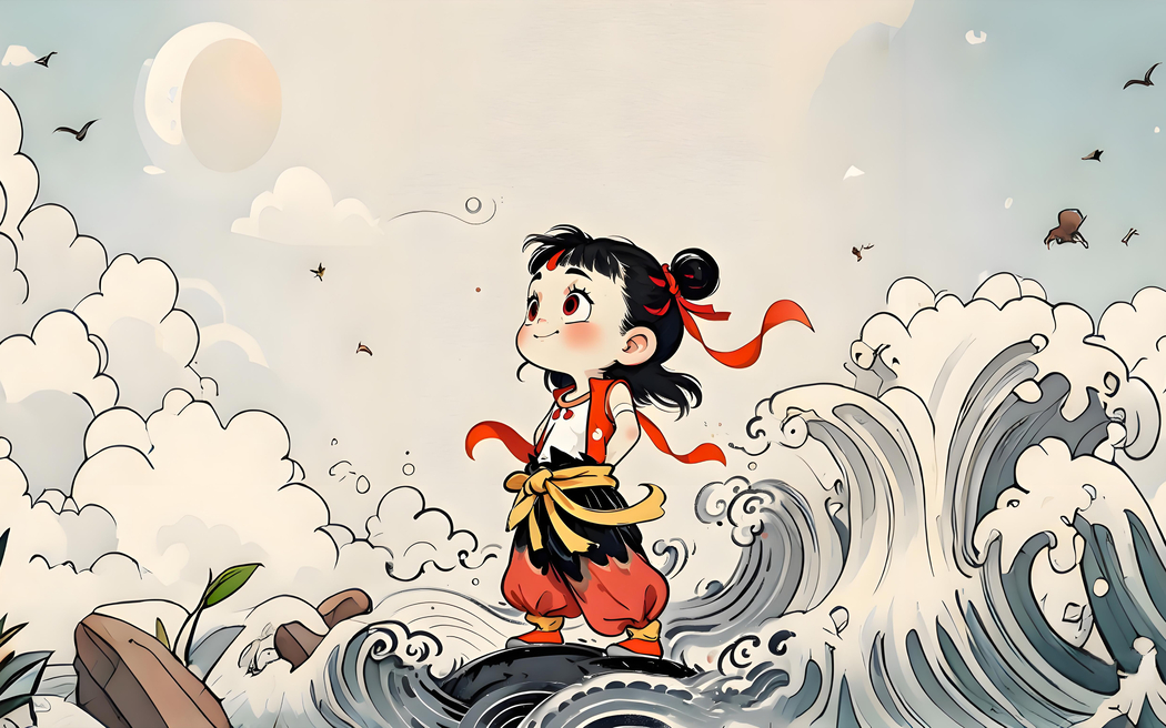 小哪吒海浪主题4K高清全屏壁纸 3840x2400动漫图片下载