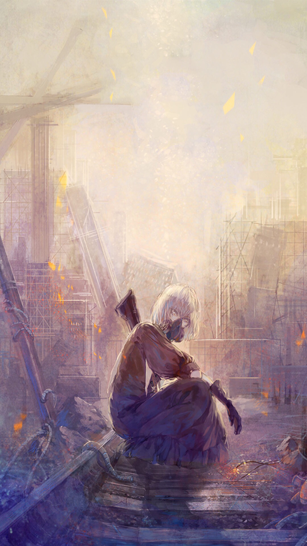 手绘城市废墟插画，高清PNG透明背景，H5设计素材下载