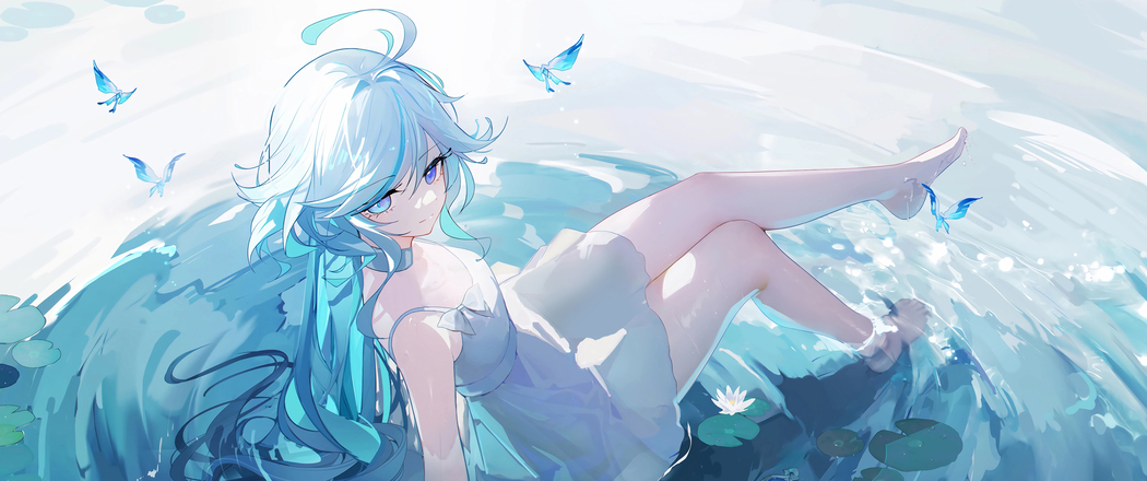 唯美水中芙宁娜4K动漫壁纸，3440x1440带鱼屏高清下载