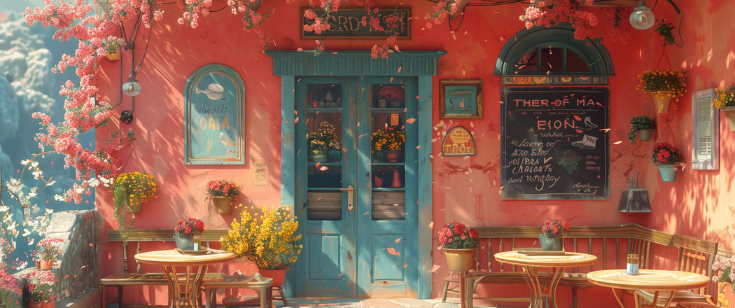 阳光小店浪漫鲜花4K高清壁纸，3440x1440带鱼屏动漫图片下载