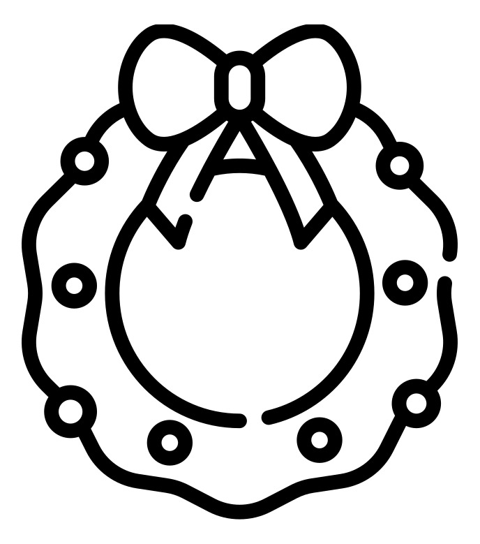 高清黑色线条透明圣诞圈PNG素材，节日设计必备，免费下载