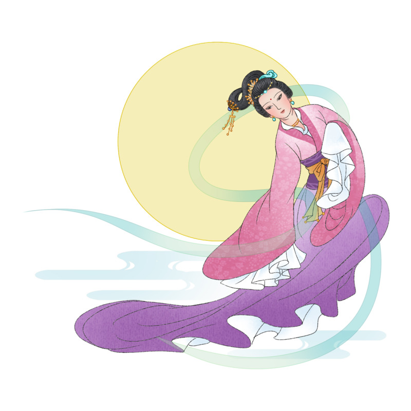 嫦娥奔月兔子高清PNG透明图，中秋节设计素材免费下载