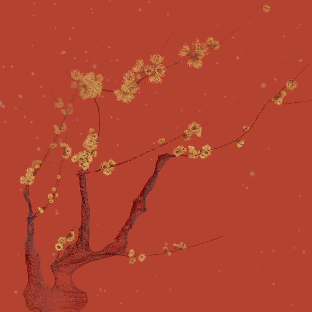 华为Mate Xt非凡大师主题壁纸，金色花朵与红色背景4K高清2232x2232