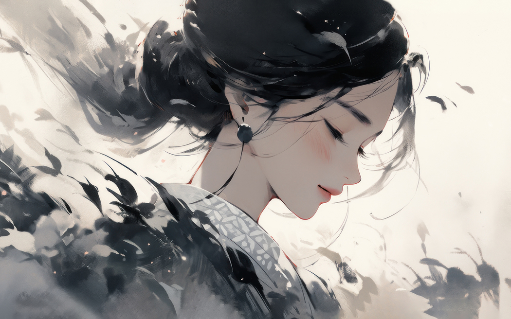 唯美黑白古风动漫女孩高清壁纸 2560x1600 下载