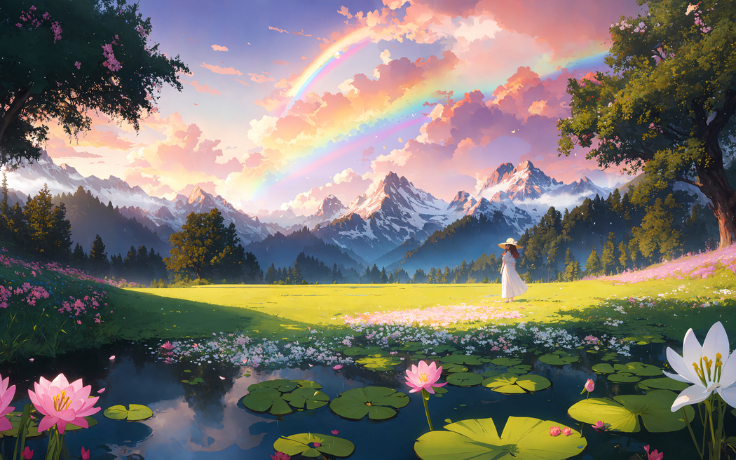 小女孩与荷花美景 2560x1600 高清壁纸下载