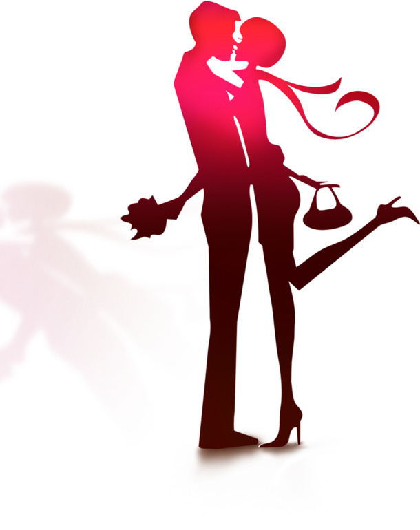 情人节浪漫男女剪影高清PNG透明图片素材下载