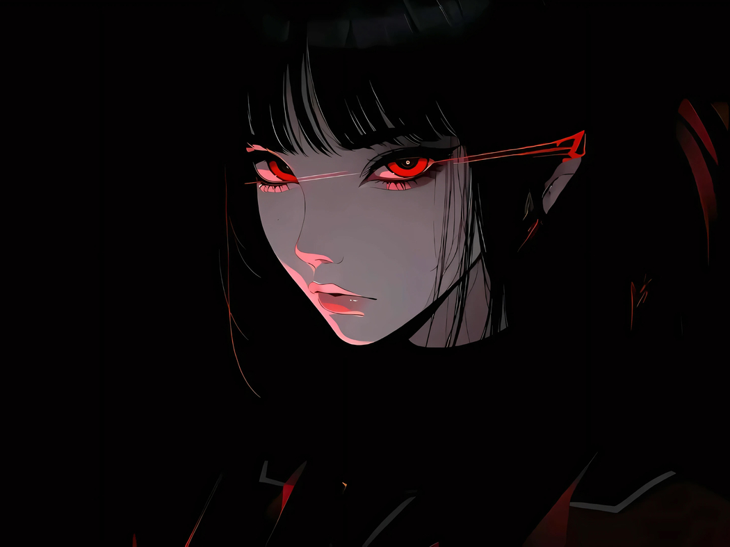 暗黑风动漫少女红眼高清壁纸，2732x2048分辨率，适配平板/笔记本