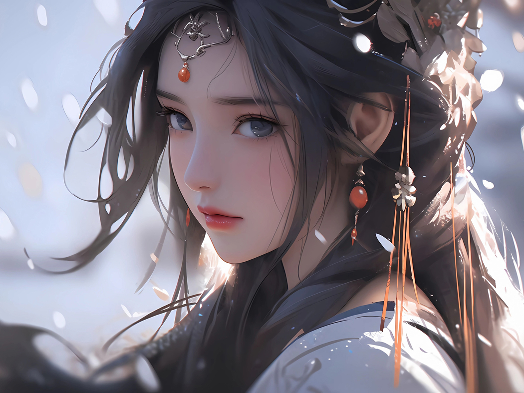 古风美女头饰倩影，凝望平板高清壁纸 2732x2048 下载