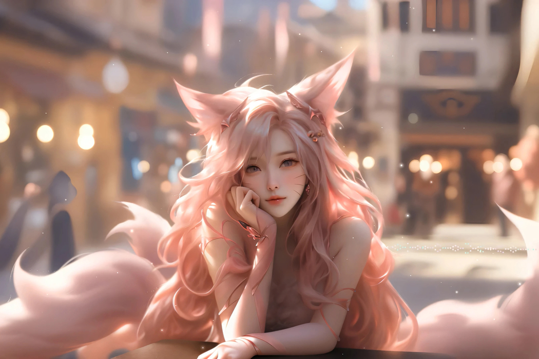 阿狸美女兽耳长卷发高清壁纸 3000x2000 适配平板笔记本
