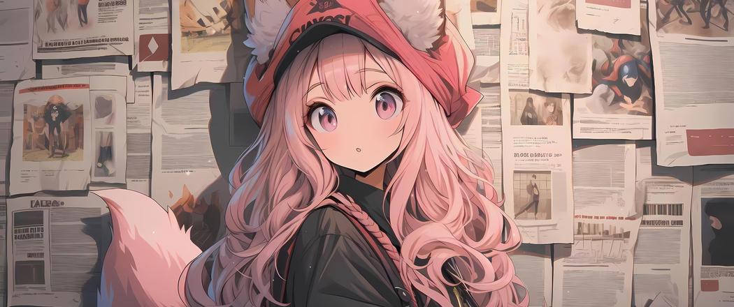 4K动漫壁纸下载，粉色长发可爱小女孩报纸墙，带鱼屏3440x1440高清