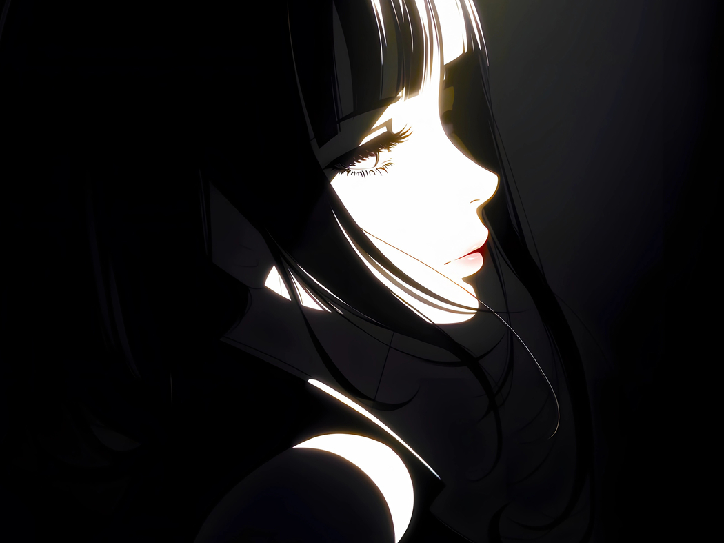 高清黑白动漫女孩侧脸壁纸，2732x2048分辨率，适配平板/笔记本等便携设备下载