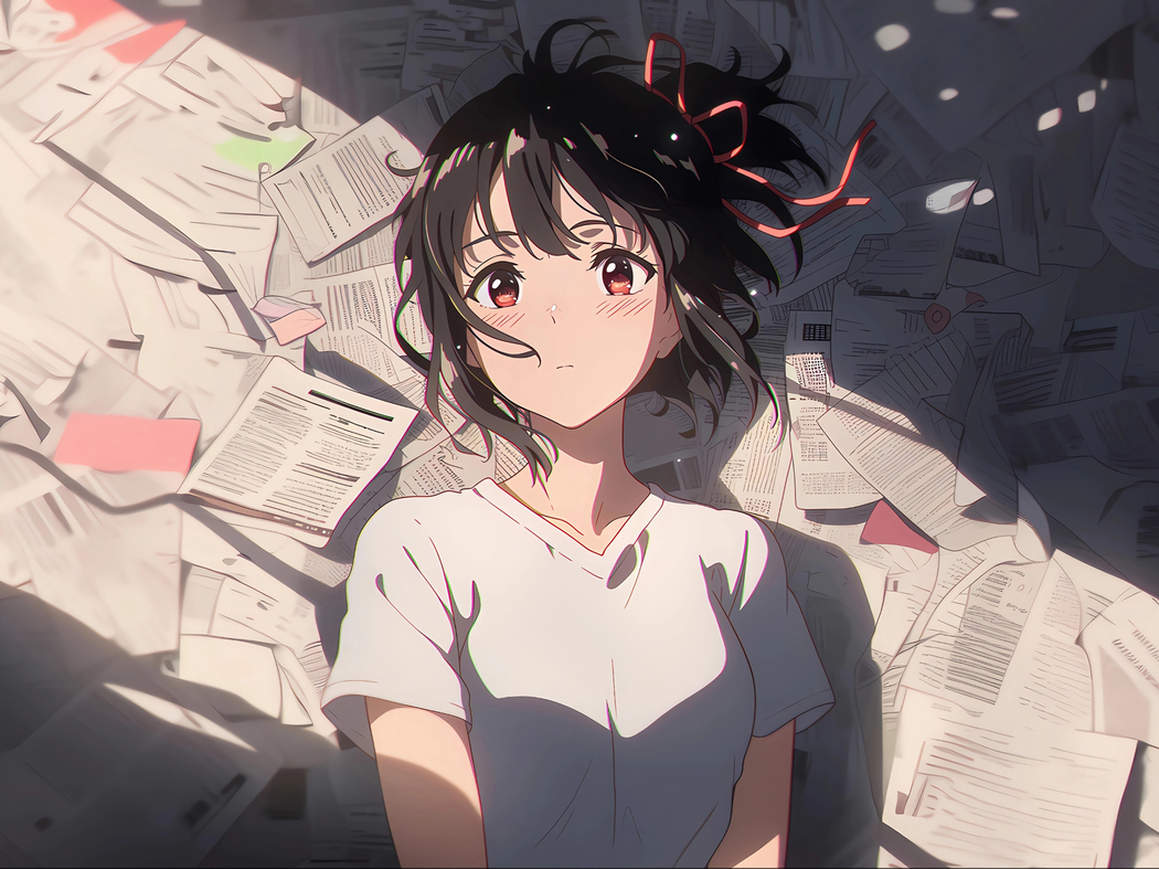动漫少女报纸墙高清壁纸 2732x2048 适用于平板/笔记本下载