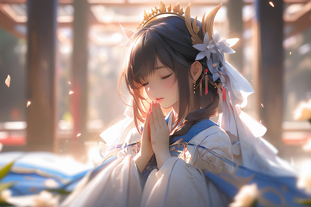 女孩双手合十动漫高清壁纸 3000x2000 适配平板笔记本
