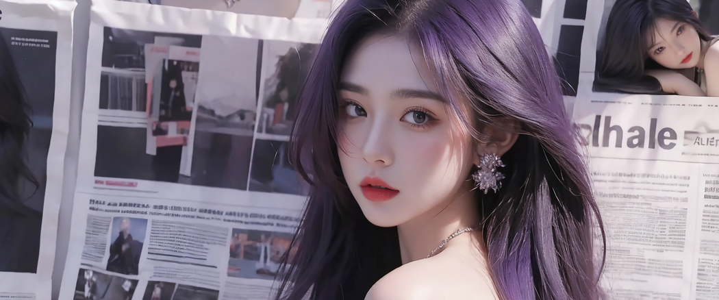 报纸墙美女回眸一笑4K高清动漫壁纸，3840x1600分辨率免费下载