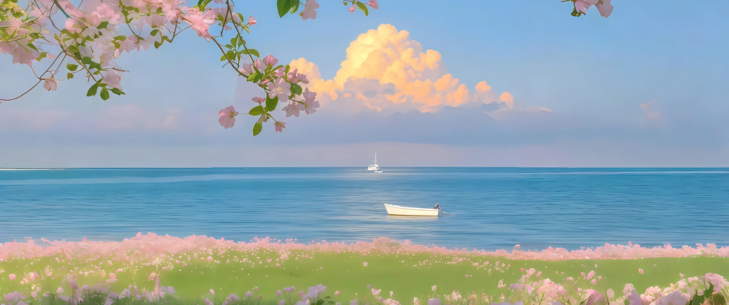 海边鲜花唯美4K风景壁纸，3440x1440带鱼屏高清下载