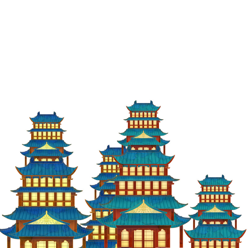 中国风国潮手绘插画素材，高清PNG与PSD格式漂浮元素下载