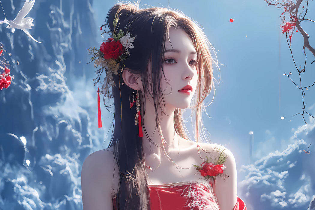 红衣古风女子唯美高清壁纸 3000x2000 分辨率 适用平板笔记本等便携设备