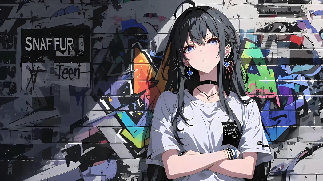 4K高清动漫少女涂鸦墙壁纸 3840x2160 下载