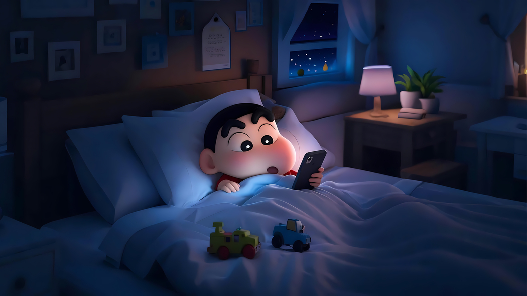 蜡笔小新4K高清壁纸，夜晚卧室手机屏保，3840x2160分辨率动漫美图下载