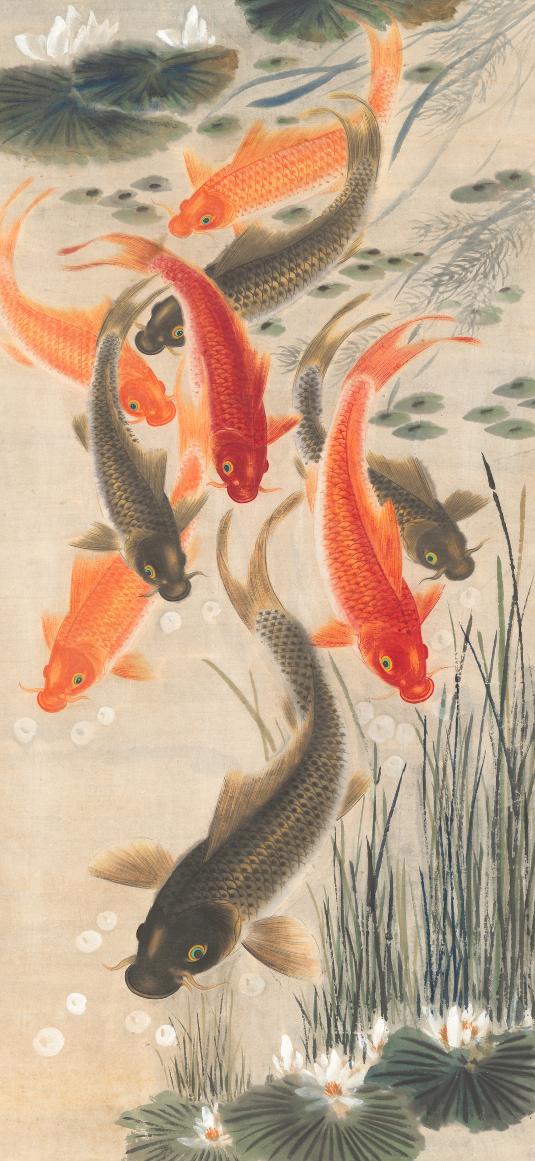 国风鱼绘画高清壁纸，5K/4K手机壁纸下载，分辨率2399x5200