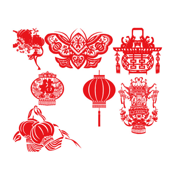 剪纸元宵节高清PNG透明元素，元旦春节图片设计素材下载