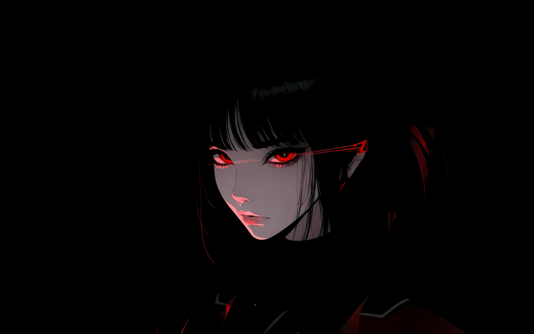 高冷红眸动漫美女4K壁纸，简约黑背景，3840x2400高清下载