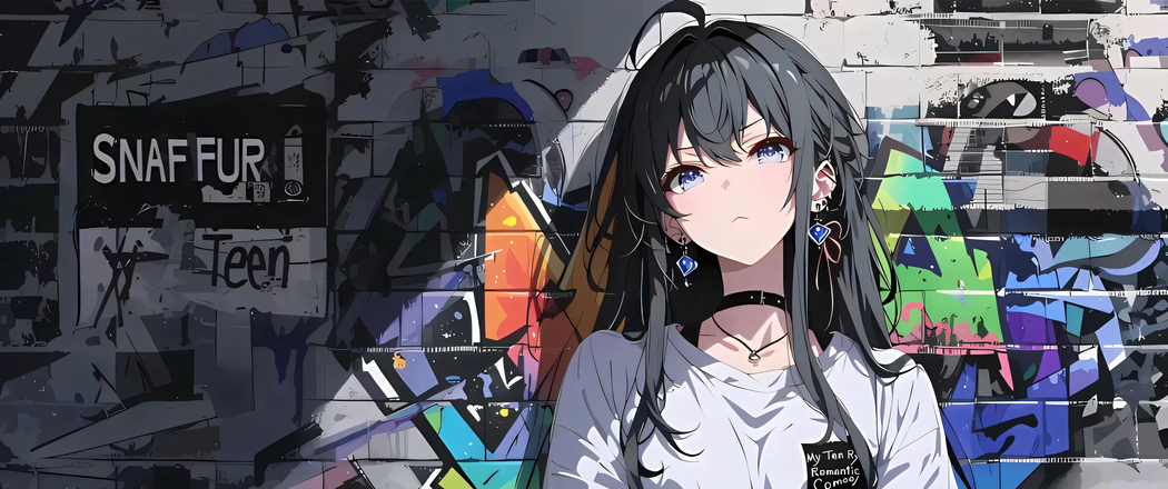 4K高清动漫美女涂鸦墙壁纸，3440x1440带鱼屏专享下载