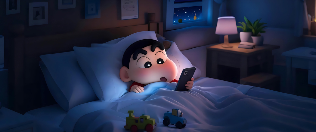 蜡笔小新4K高清壁纸，3440x1440带鱼屏，手机适用，夜晚床景动漫图片下载