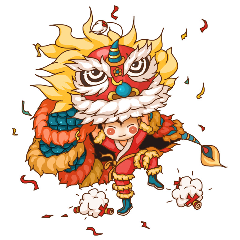 可爱小狮子PNG透明高清图片，中国风装饰元素设计素材下载