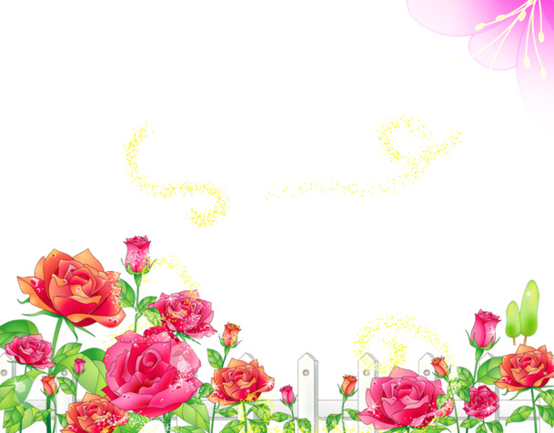 手绘玫瑰花边背景PNG高清透明，情人节节日元素设计素材下载