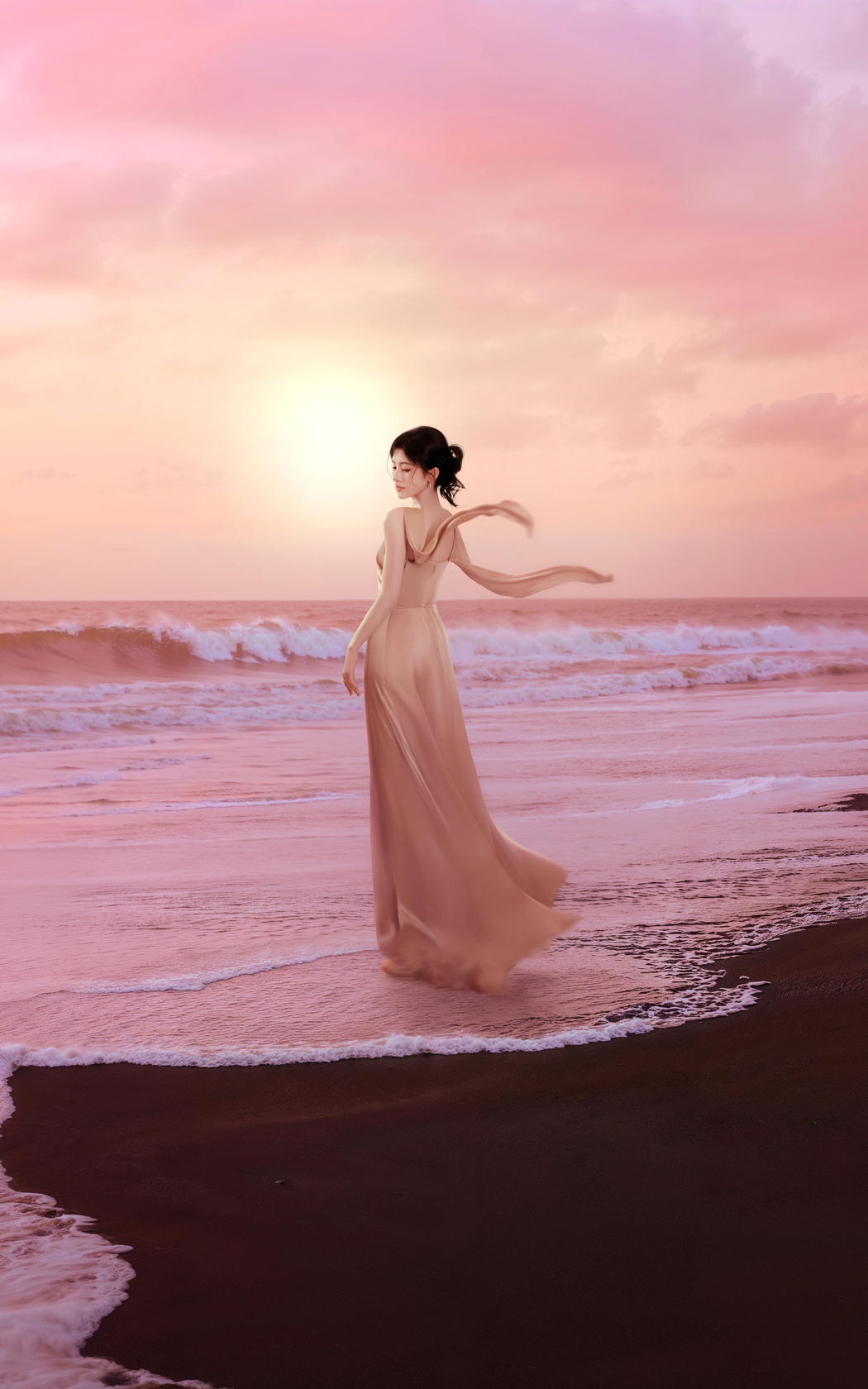 鞠婧祎海边优雅美照 4K竖屏手机壁纸 高清2400x3840 下载