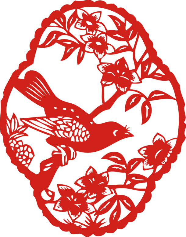 元旦春节喜鹊剪纸高清PNG透明图片，情人节节日元素贴纸设计素材下载