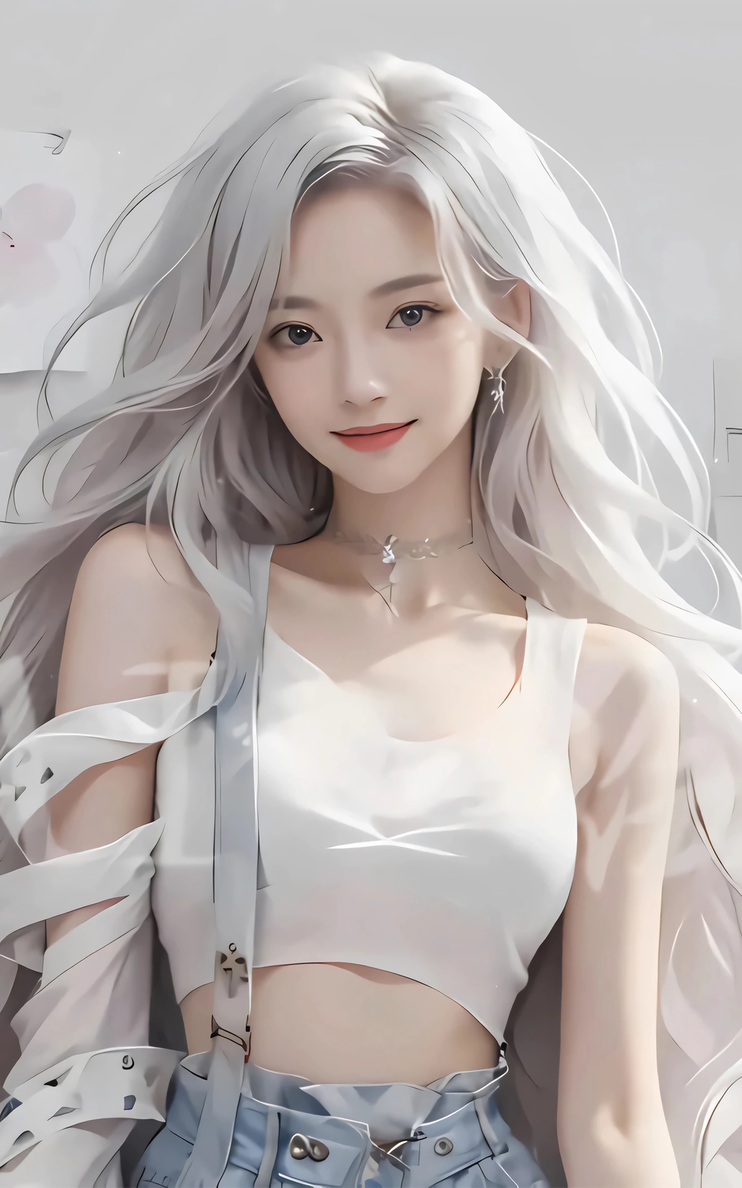 白色长卷发动漫美女高清竖屏4K手机壁纸，2400x3840分辨率，免费下载