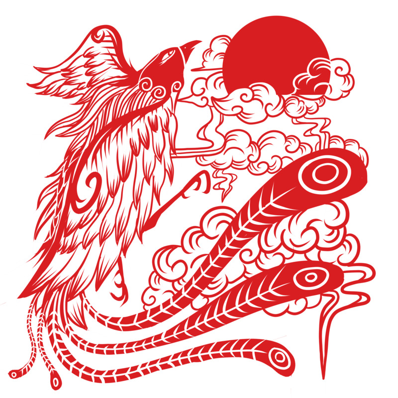中国风红色凤凰窗花剪纸PNG透明高清图片素材，设计装饰元素免费下载