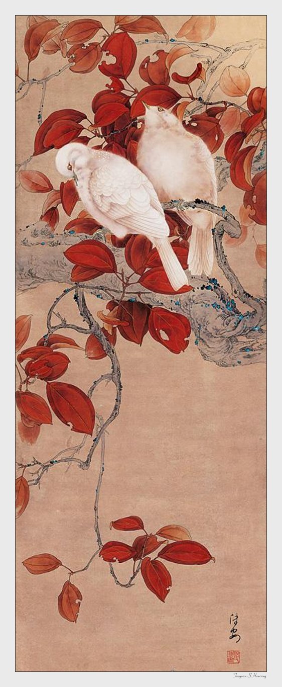 中国名家树叶小鸟画集PNG透明背景素材，H5设计元素高清下载