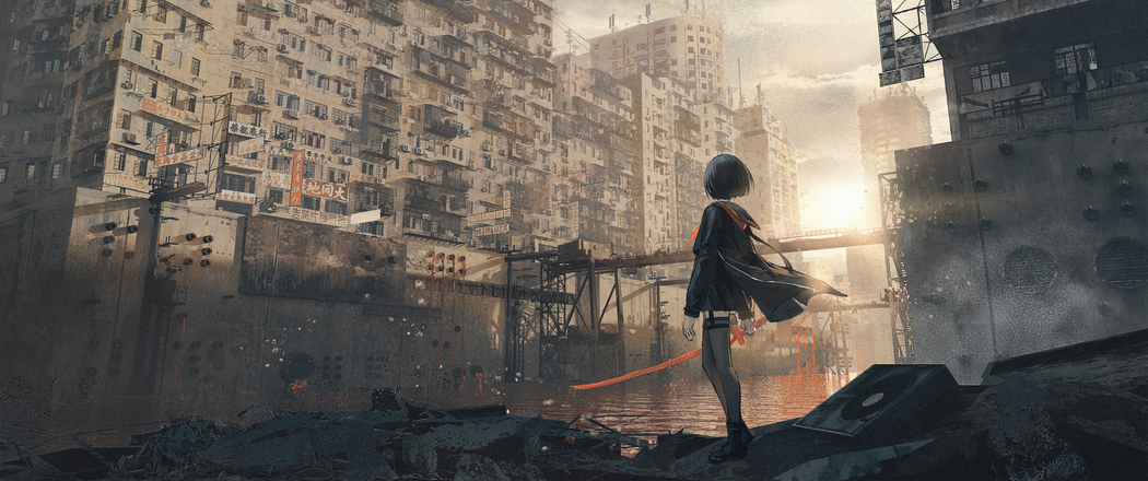 4K动漫高清壁纸，空城少女短发小披风，带鱼屏3440x1440下载