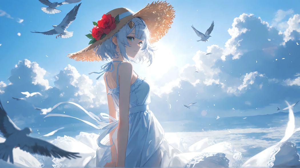 诺艾尔4K唯美壁纸，蓝色天空主题，3840x2160高清动漫图片下载