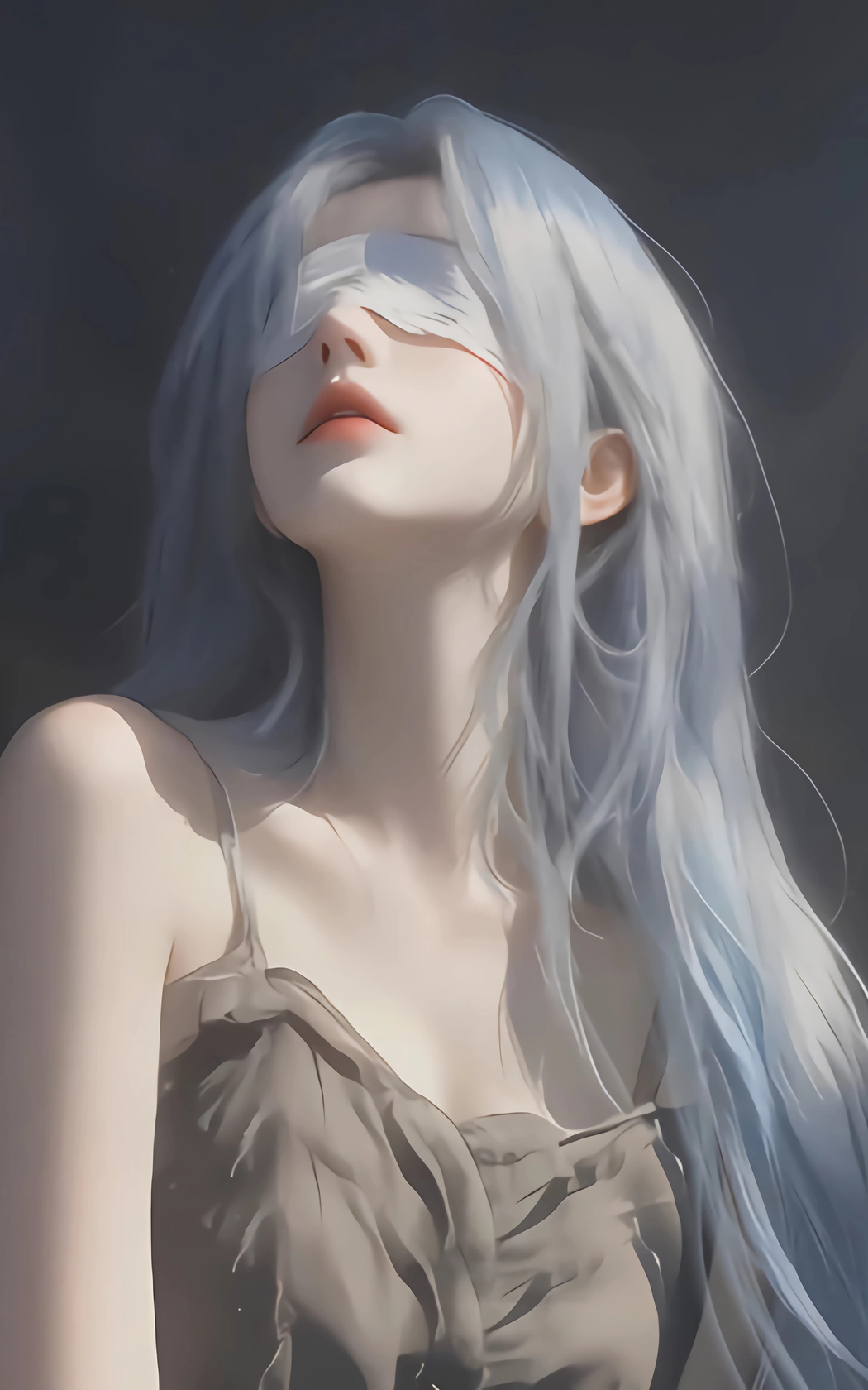 长发蒙眼女生唯美4K竖屏手机壁纸，2400x3840高清下载