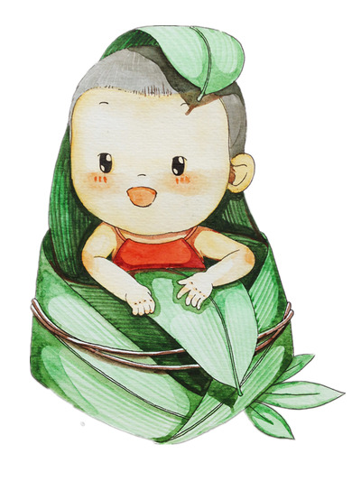 端午节粽子小孩高清PNG透明图片素材，节日元素设计下载
