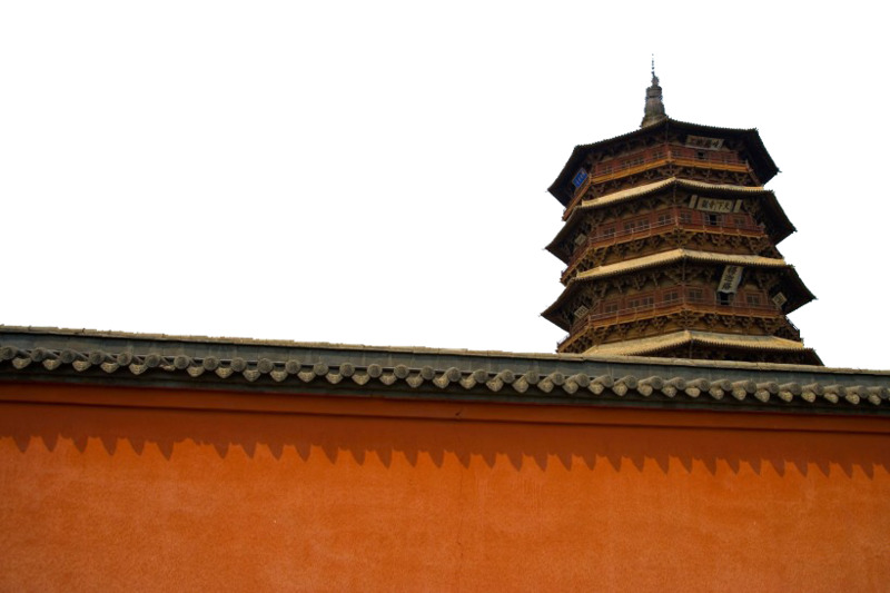 山西应县木塔高清PNG透明背景图片素材，三元素风景摄影下载