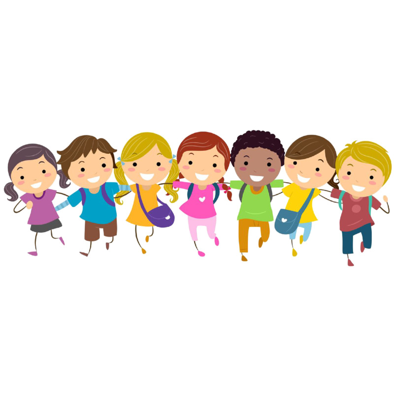 高清PNG透明小学生手绘卡通素材，双手搭肩一群形象，设计元素图片免费下载