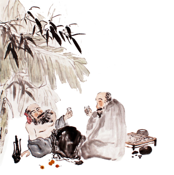 古人饮酒图案免抠PNG素材，高清透明装饰元素，墨迹笔触风格图片下载