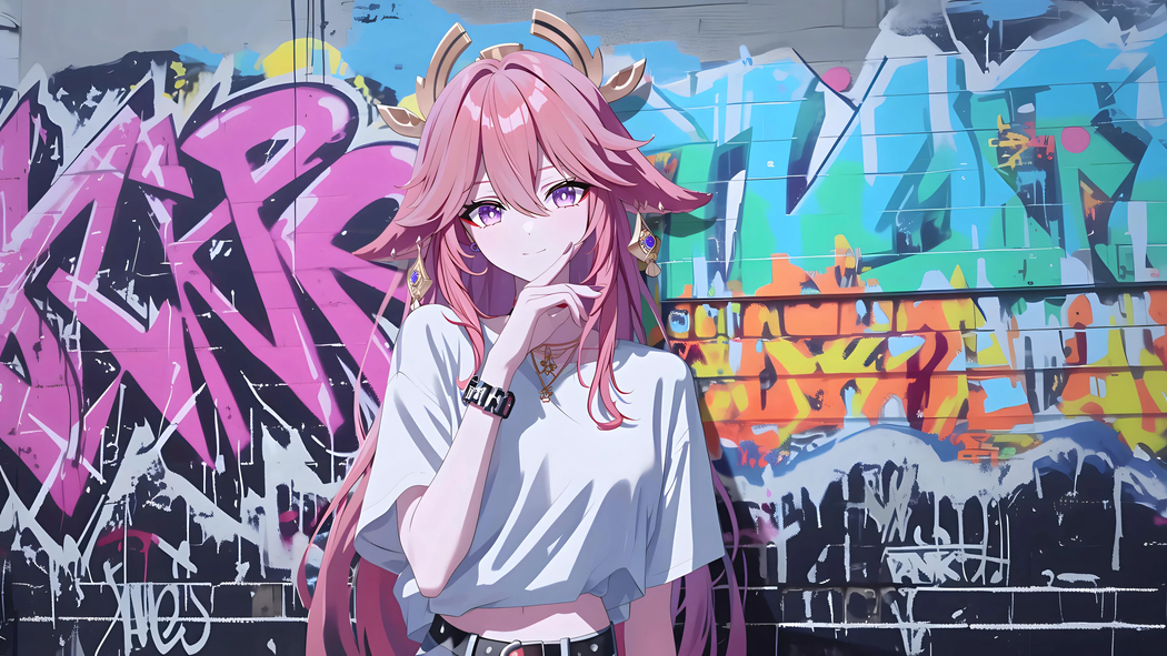 涂鸦墙·八重神子4K超清壁纸 3840x2160 免费下载