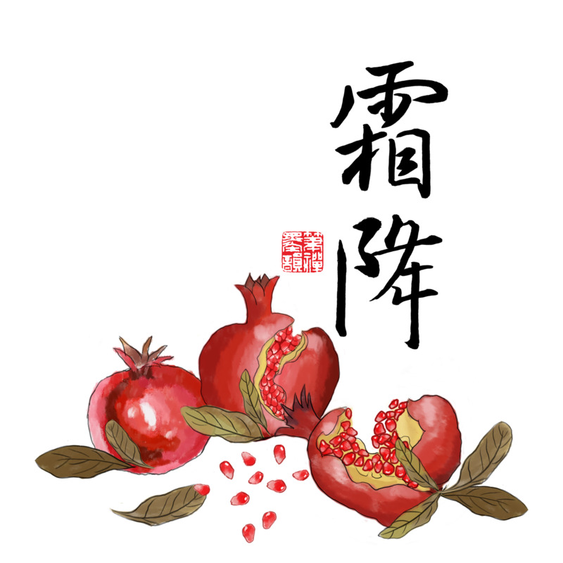 中国风霜降石榴高清PNG透明插画，节日元素设计素材下载