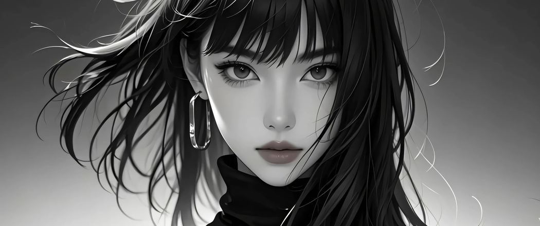 暗黑风长发动漫美女 4K带鱼屏壁纸 3440x1440高清下载