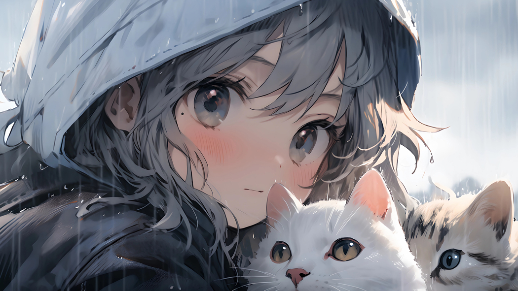 小女孩与猫戴帽4K高清壁纸 3840x2160动漫图片下载