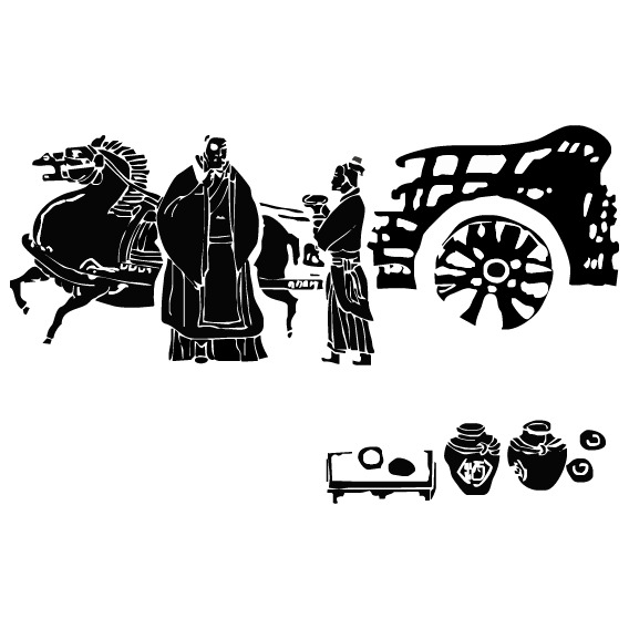 中国古代人物马车矢量PNG透明图，高清中国风装饰元素，AI格式设计素材下载