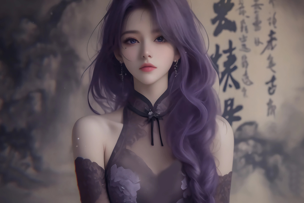 古风紫发长卷美女 3000x2000高清壁纸，适用于平板笔记本等设备下载