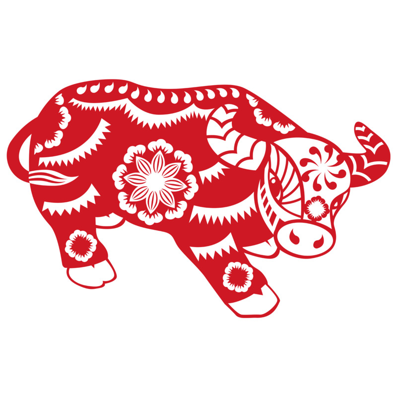 2021年中国风新年牛剪纸高清PNG透明装饰图片素材下载
