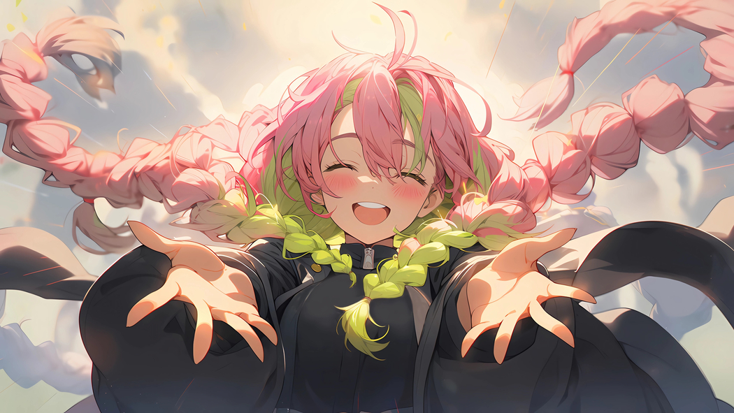 粉色双马尾辫女孩伸手高清4K动漫壁纸，3840x2160分辨率下载